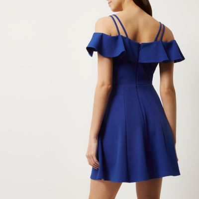 Blue frilly bardot dress